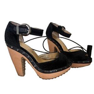 Women's Daniblack Black Snakeskin Pattern Velvet Platform Sandals size 7…